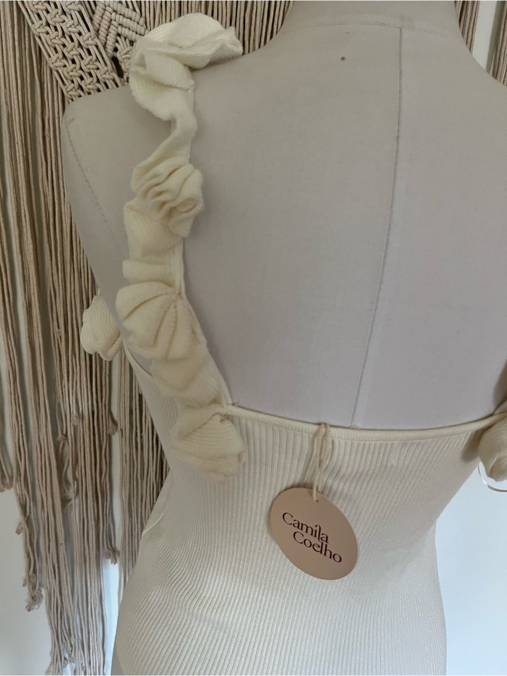 Camila Coelho Cream Ruffle Strap Ribbed Tank - Picture 5 of 11